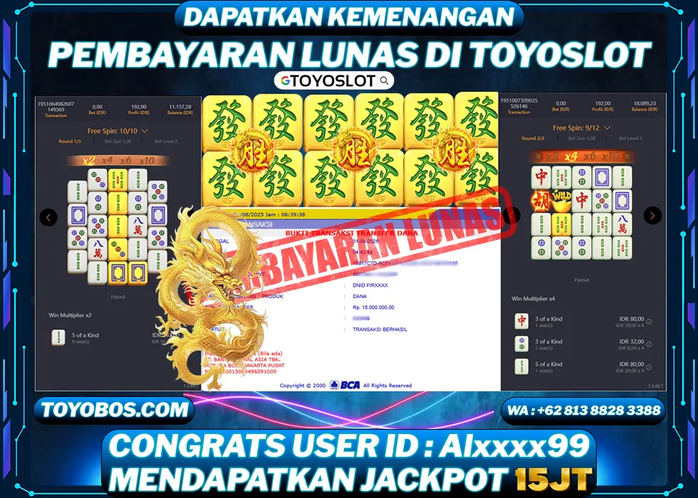 TOYOSLOT - BUKTI KEMENANGAN Mahjong Ways Rp15,000,000,- LUNAS